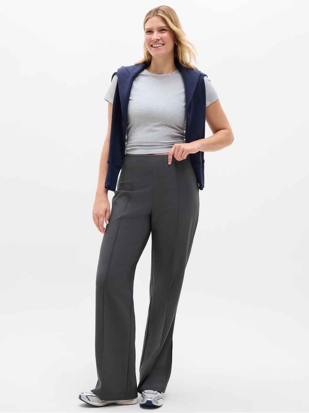 Athleta All Ways High Rise Bootcut Pant Shadow Grey Stretch Seamed Bottoms Wide